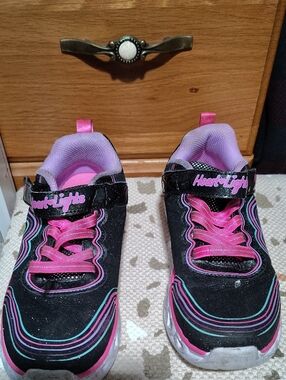 Skechers Heart Lights Black Pink & Purple Girls' Light-Up Sneakers